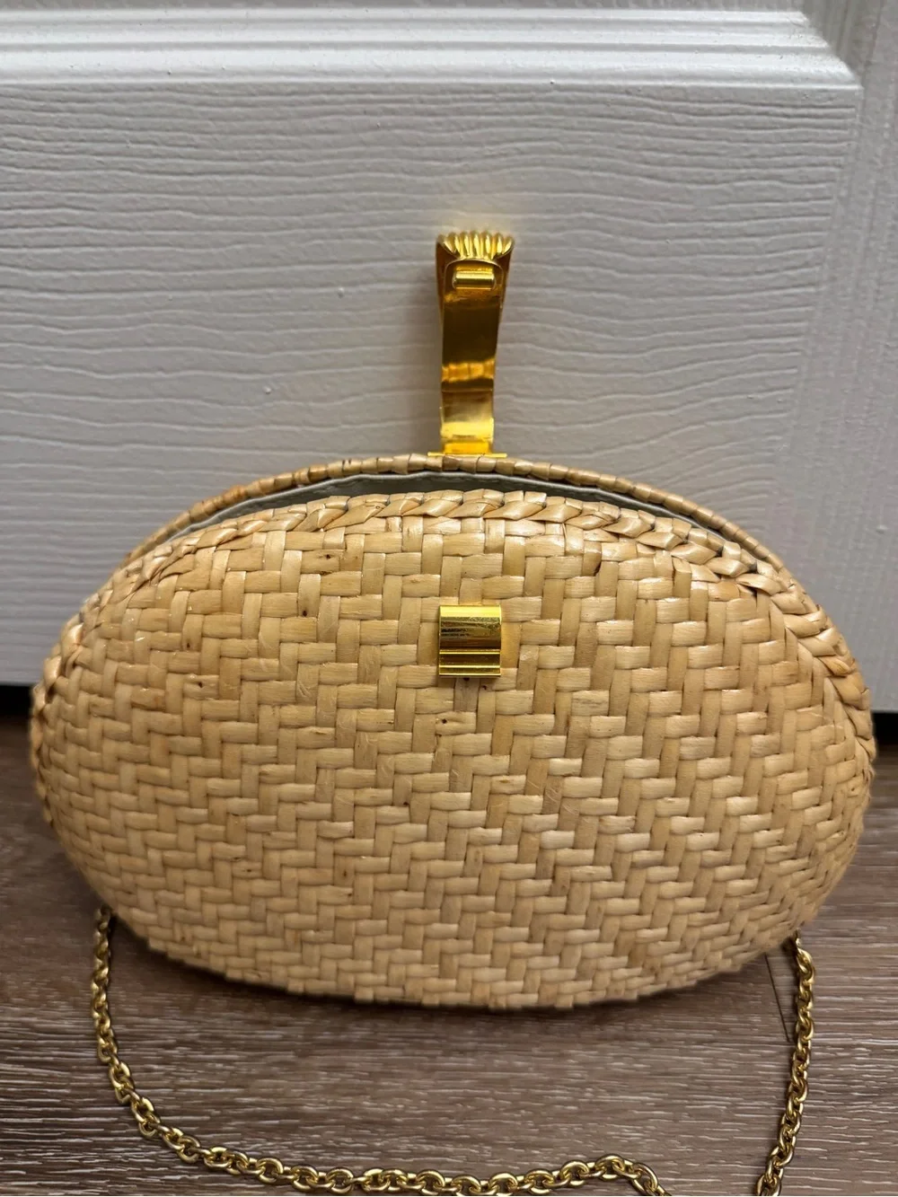 Vintage Vanessa Woven Straw Clutch with Gold Chain Strap Crossbody Purse